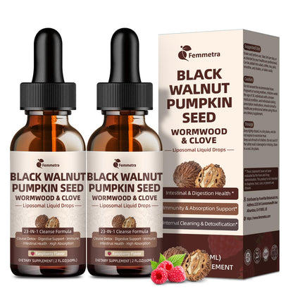 2-Pack Black Walnut Wormwood Clove Cleanse Drops - 23-in-1 Gut Health, Raspberry Flavor, 4 oz