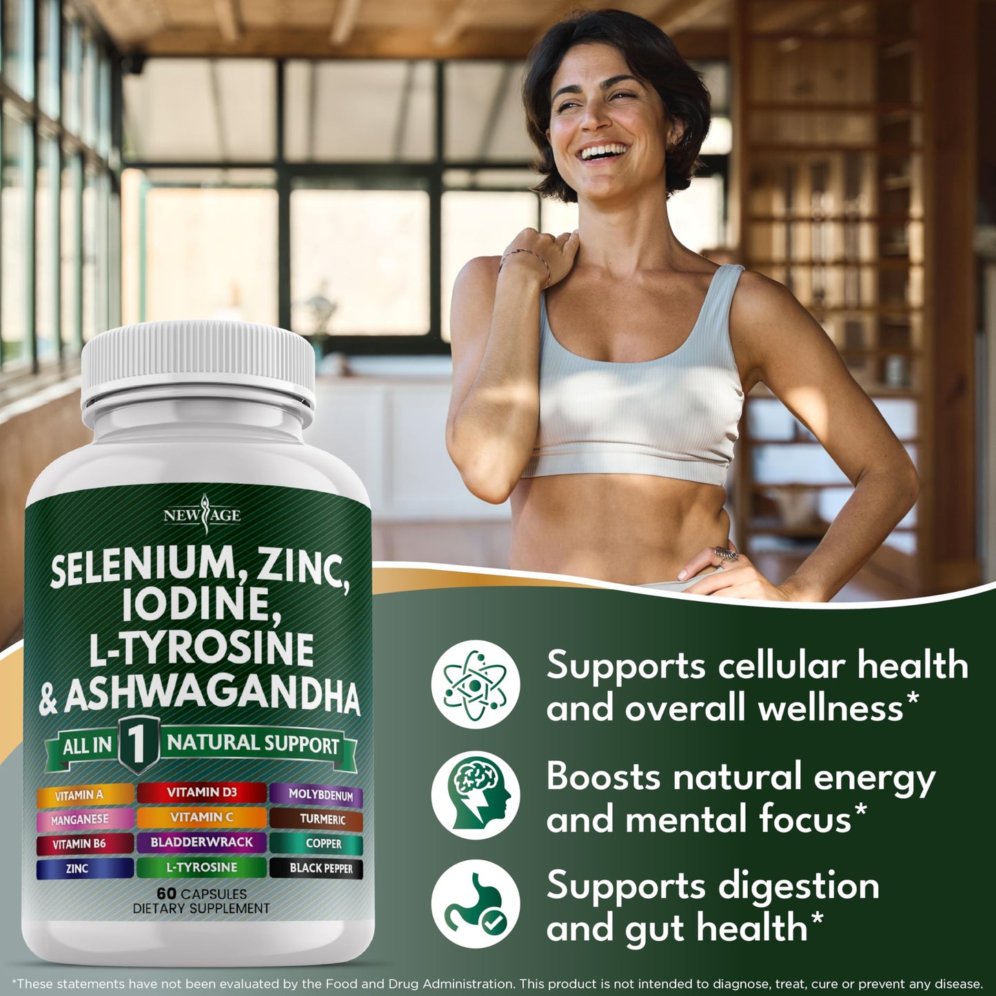 New Age Selenium, Zinc, Iodine, L-Tyrosine & Ashwagandha - 120 Count Supplement
