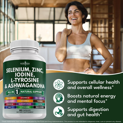 New Age Selenium, Zinc, Iodine, L-Tyrosine & Ashwagandha - 120 Count Supplement