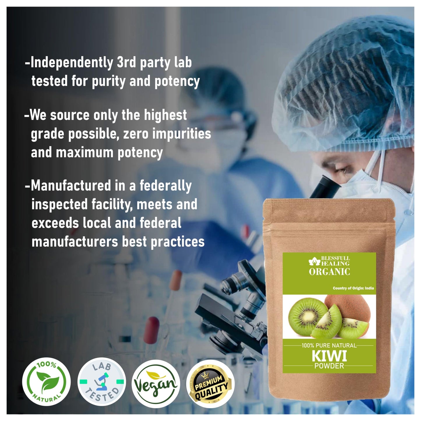 Blessfull Healing Organic Kiwi Powder - 100% Pure Natural, 100 g (3.52 oz)