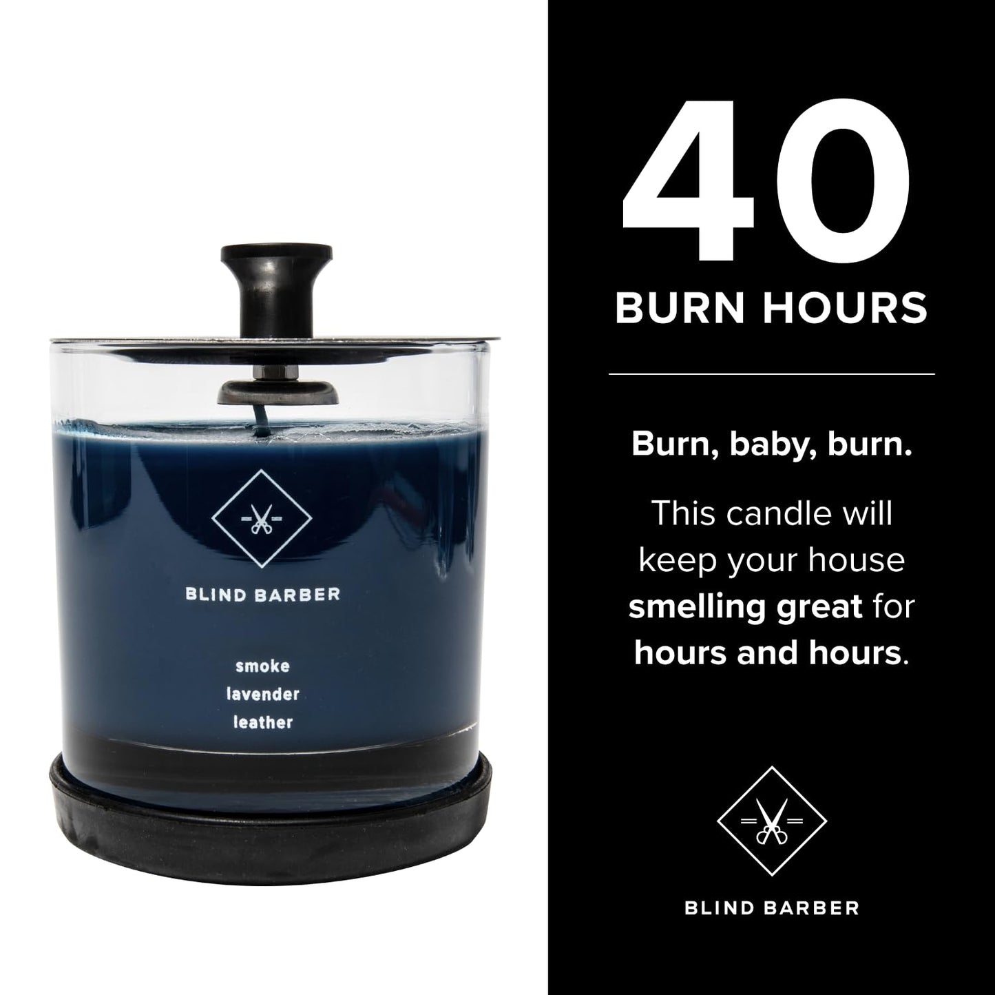 Blind Barber Tompkins Scented Candle — 40 Hour Burn, Leather, Smoke & Lavender (Barbicide Jar)
