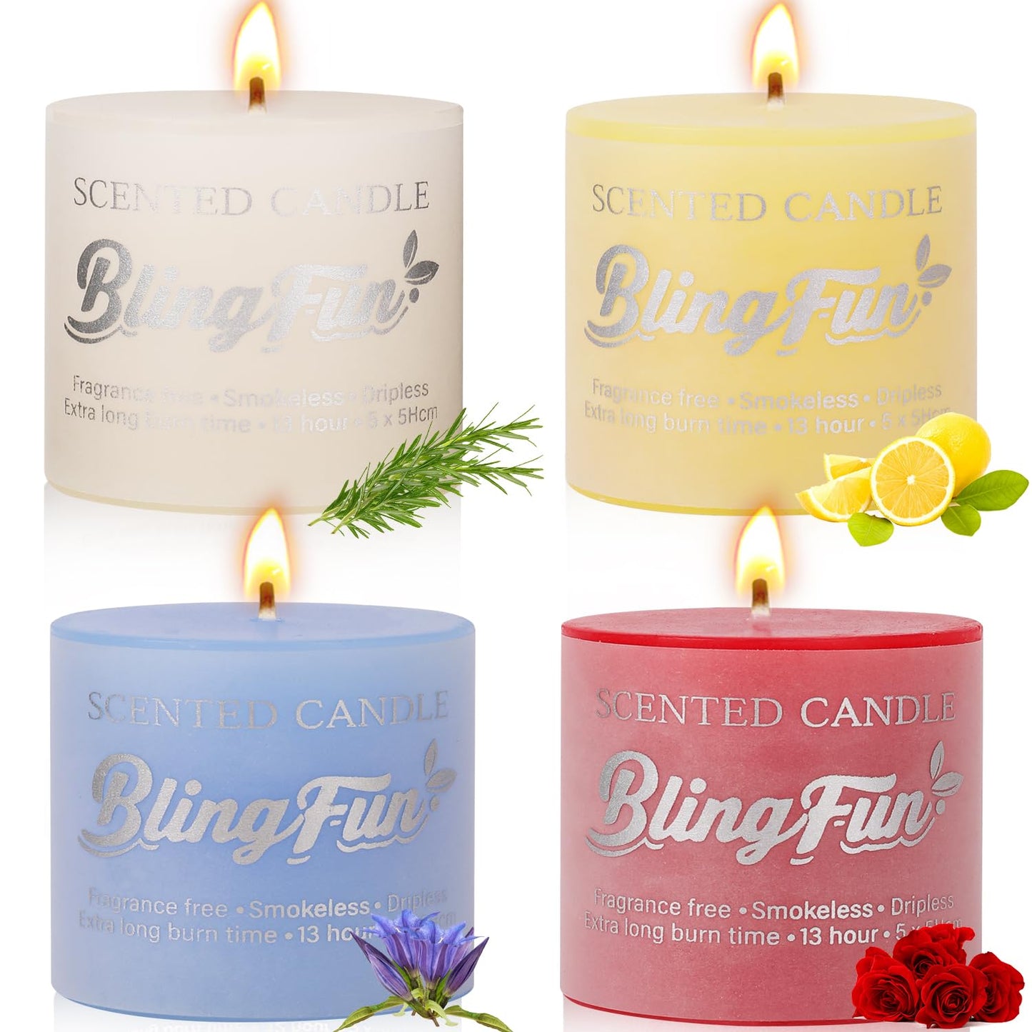 Blingfun 4-Piece Flower Scented Candle Gift Set | 3.2oz Natural Soy Wax, Long-Lasting Fragrance