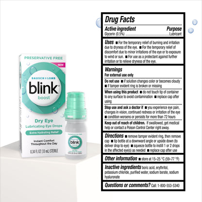 Blink Boost Preservative-Free Lubricating Eye Drops – Hyaluronate Hydration for Mild Dry Eyes | Contact Lens Friendly, 0.34 fl oz