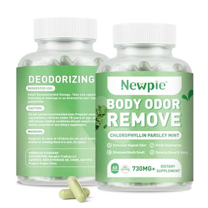 Blltzzz Newpie Body Deodorizing Supplement - Chlorophyll Capsules for Skin, Breath & Odor Control | Vegan, Gluten Free, 60 Capsules