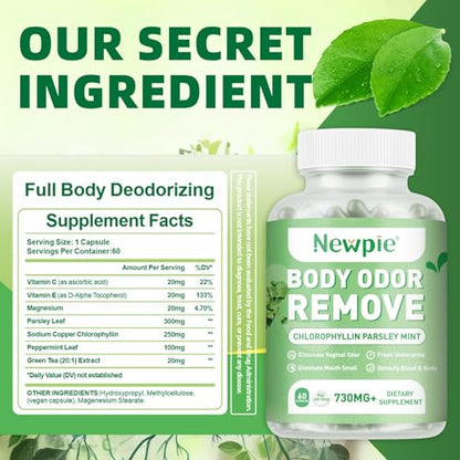 Blltzzz Newpie Body Deodorizing Supplement - Chlorophyll Capsules for Skin, Breath & Odor Control | Vegan, Gluten Free, 60 Capsules