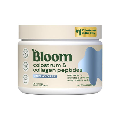Bloom Nutrition Bovine Colostrum Powder with Vitamin B12 | Gut Health, Immunity & Beauty – Unflavored, 25 Servings