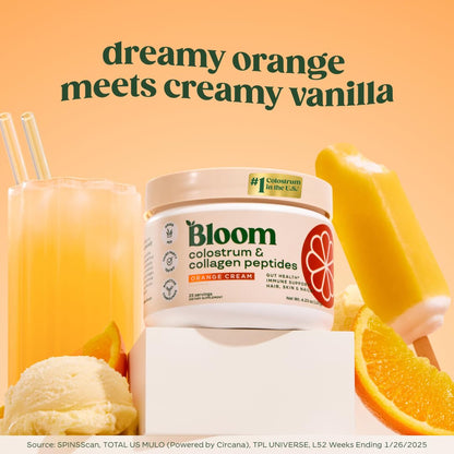 Bloom Nutrition Bovine Colostrum Powder – Orange Cream, 25 Servings