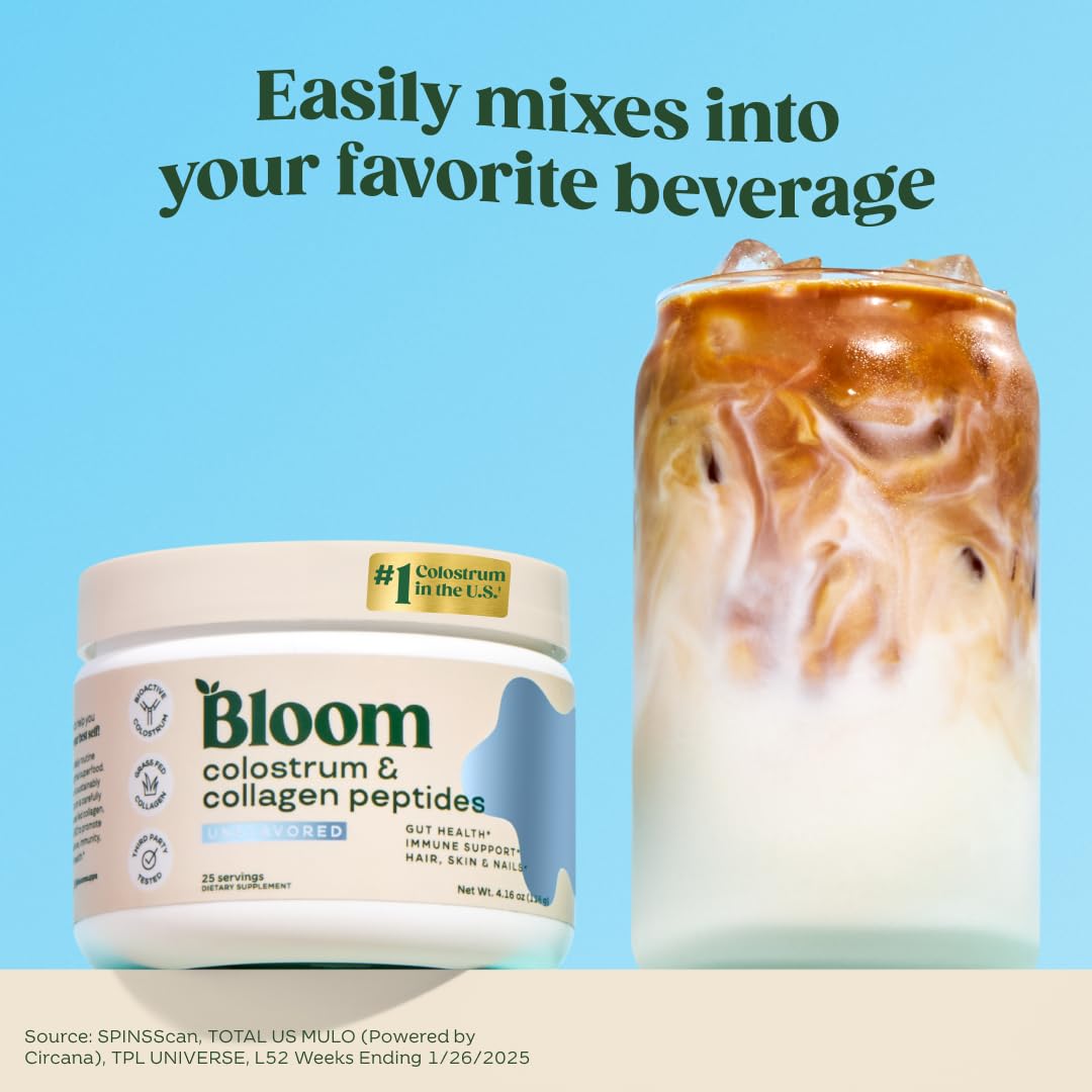 Bloom Nutrition Bovine Colostrum Powder with Vitamin B12 | Gut Health, Immunity & Beauty – Unflavored, 25 Servings