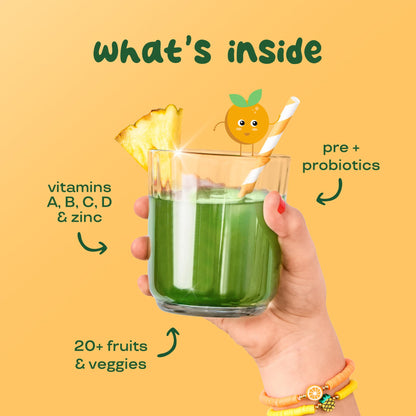Bloom Nutrition Kids Greens Powder – Digestive Enzymes & Probiotics for Gut Health (Tropical Punch, 25 Servings)