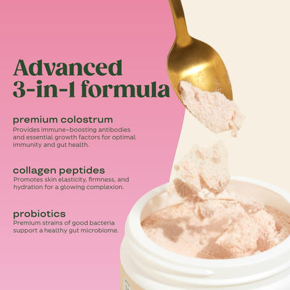 Bloom Nutrition Colostrum Powder with Vitamin B-12 – Gut Health & Immunity (Strawberry, 25 Servings)