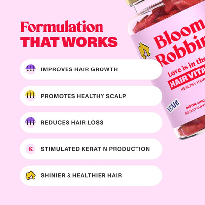 Bloom Robbins Hair Gummies – Biotin 5000mcg for Hair Growth (2 Pack) – Vegan & Non-GMO