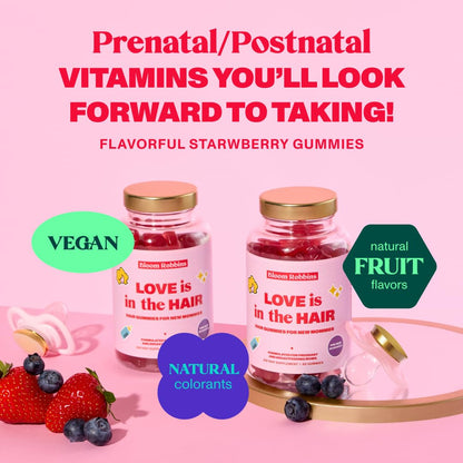 Bloom Robbins Hair Gummy Prenatal Vitamins – Pregnancy Hair Support with Folic Acid & Vitamin B6 (60 Gummies, 3-Pack)