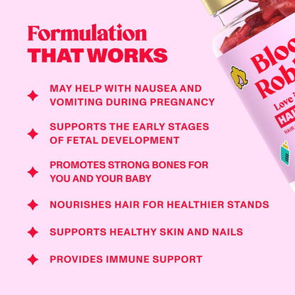 Bloom Robbins Hair Gummy Prenatal Vitamins – Pregnancy Hair Support with Folic Acid & Vitamin B6 (60 Gummies, 3-Pack)