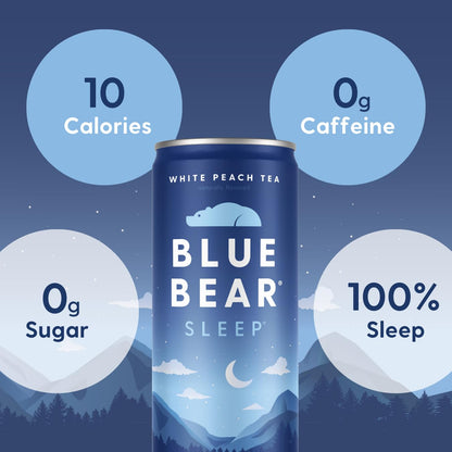 Blue Bear Melatonin Sleep Drink – White Peach Tea with 5 mg Melatonin, Caffeine-Free, Zero Sugar, 8.4 fl oz (12-Pack)