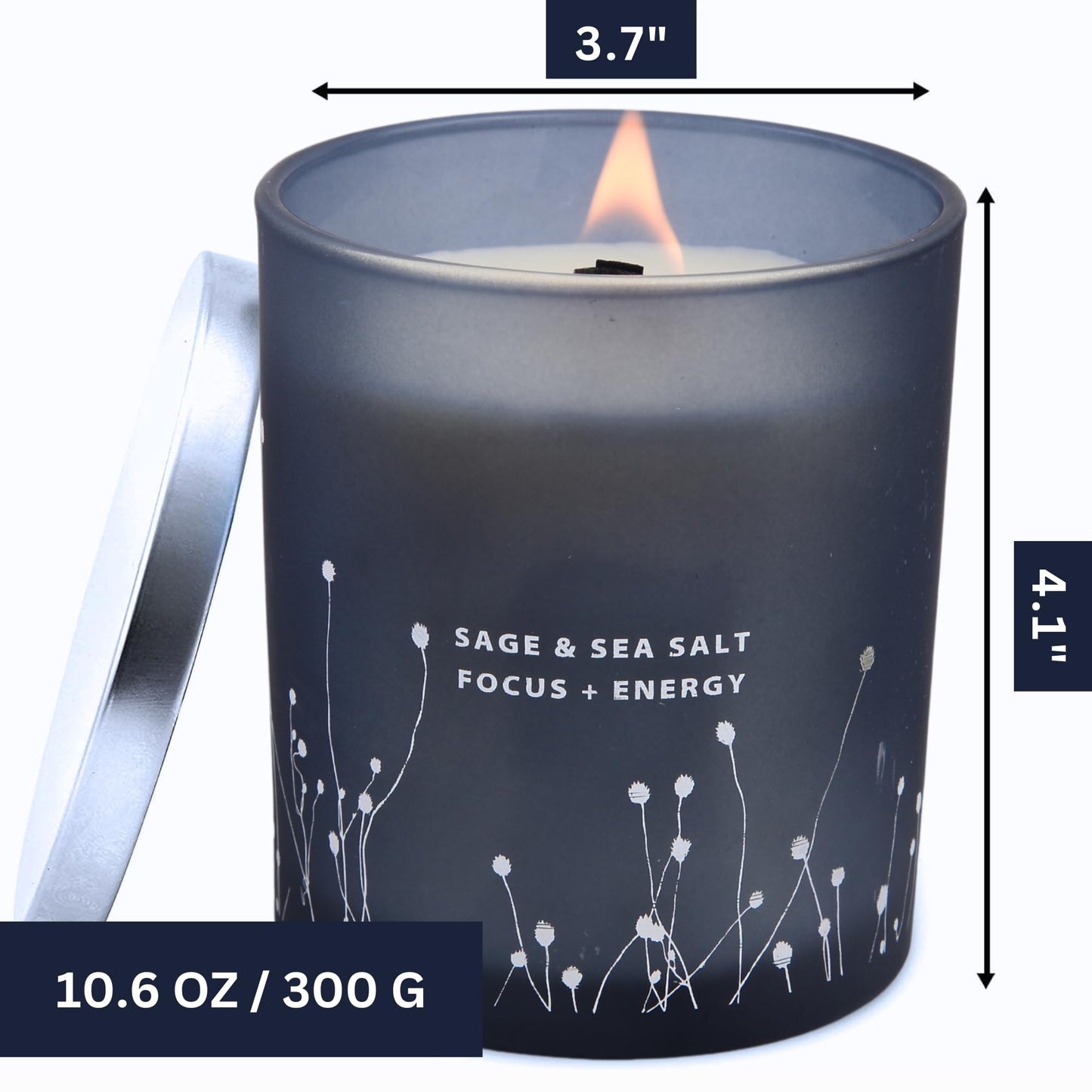 White Sage Sea Salt Wood Wick Soy Candle 10.6 oz | Aromatherapy & Cleansing