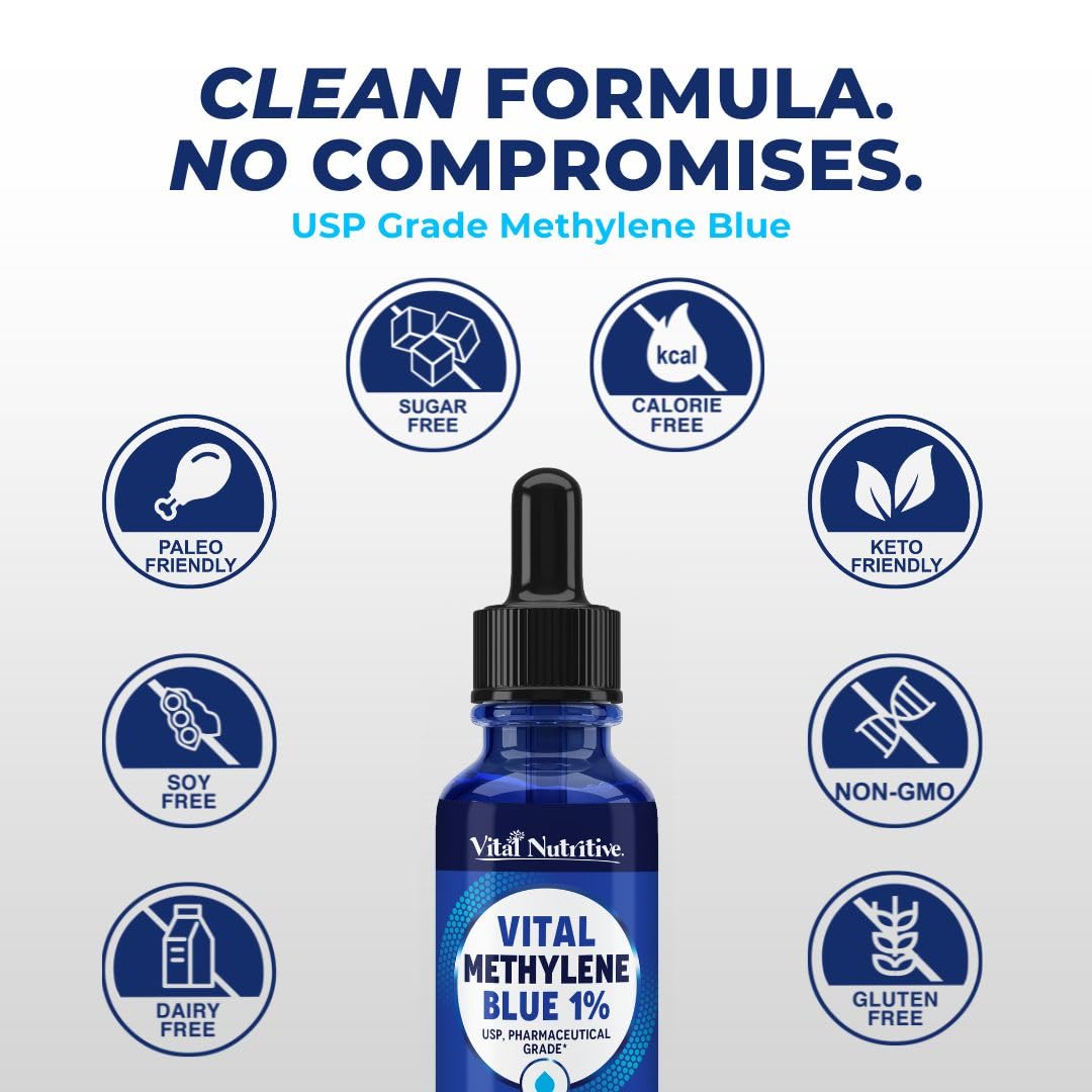 Vital Methylene Blue Drops 1% – Pharmaceutical Grade for Humans | 1 fl oz (30 mL)