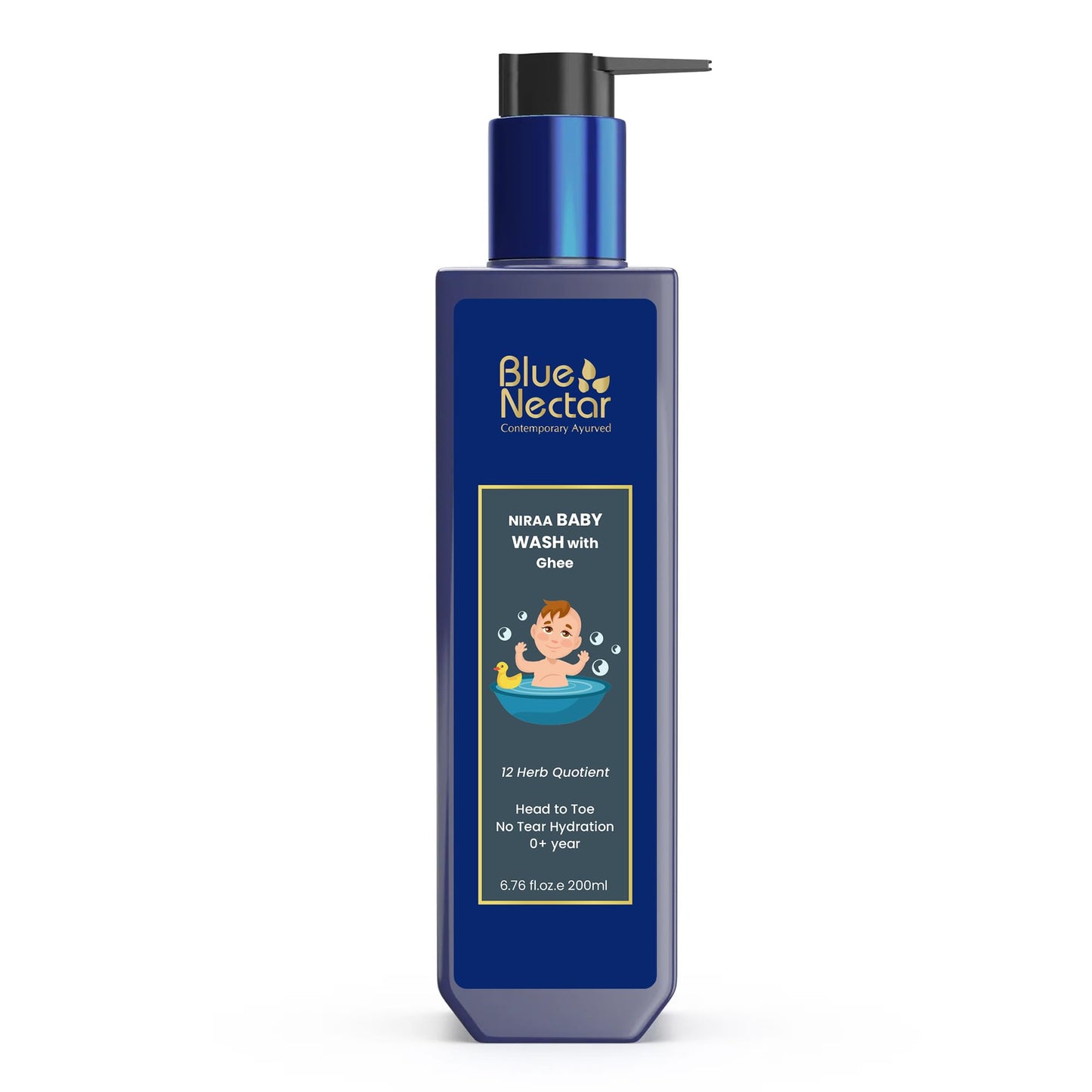Blue Nectar Baby Wash with Organic Ghee – Gentle Tear-Free Bath for Babies & Kids (6.76 Fl Oz, 9 Herbs)
