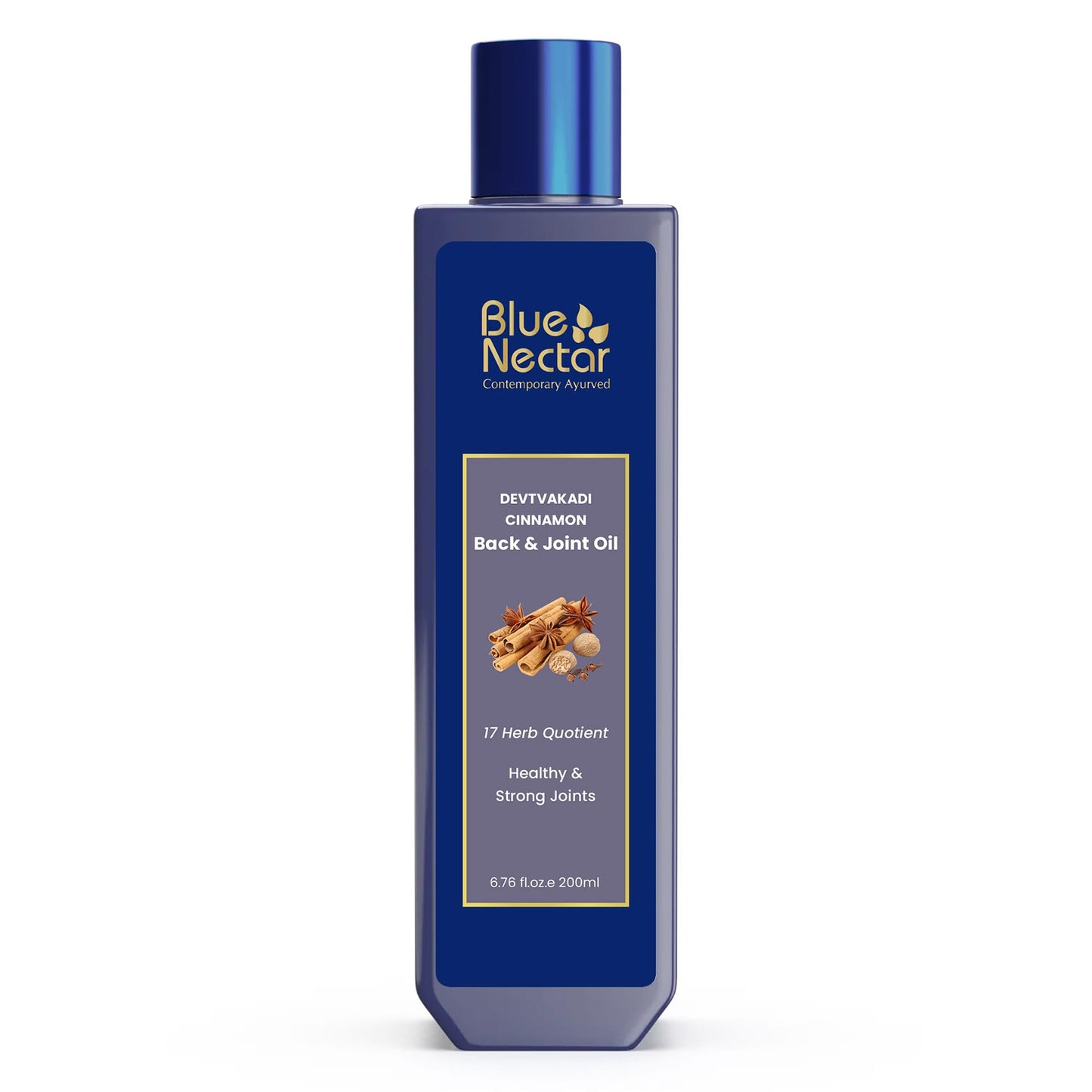 Blue Nectar Ayurvedic Back, Joint & Shoulder Pain Oil with Cinnamon & Clove – 17 Herbs, 6.76 fl oz