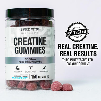 Jacked Factory Creatine Gummies – 5g Daily Dose (1g per Gummy) – Vegan, Third-Party Tested, 150 Gummies, Blue Raspberry