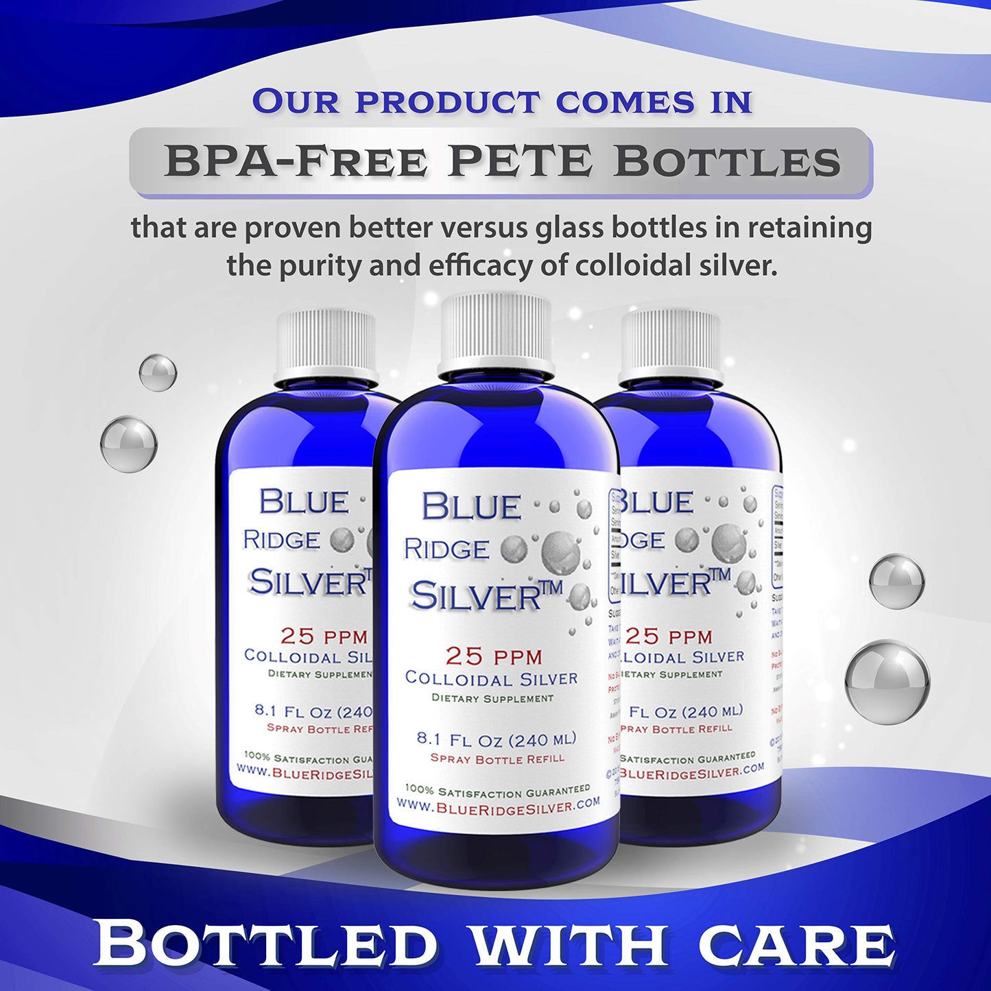 Blue Ridge Silver 25 ppm 8 oz Colloidal Silver Natural Immune Support Health Supplement