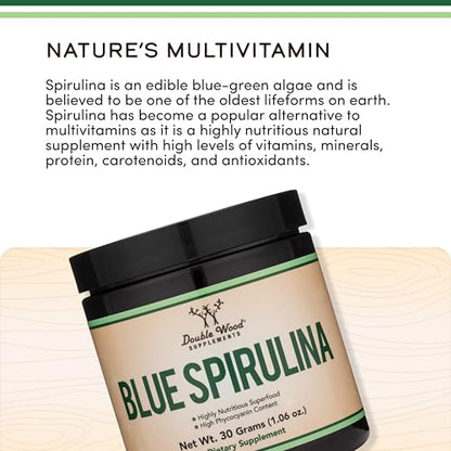 Blue Spirulina Powder - 35% Phycocyanin | Double Wood (One Month Supply)