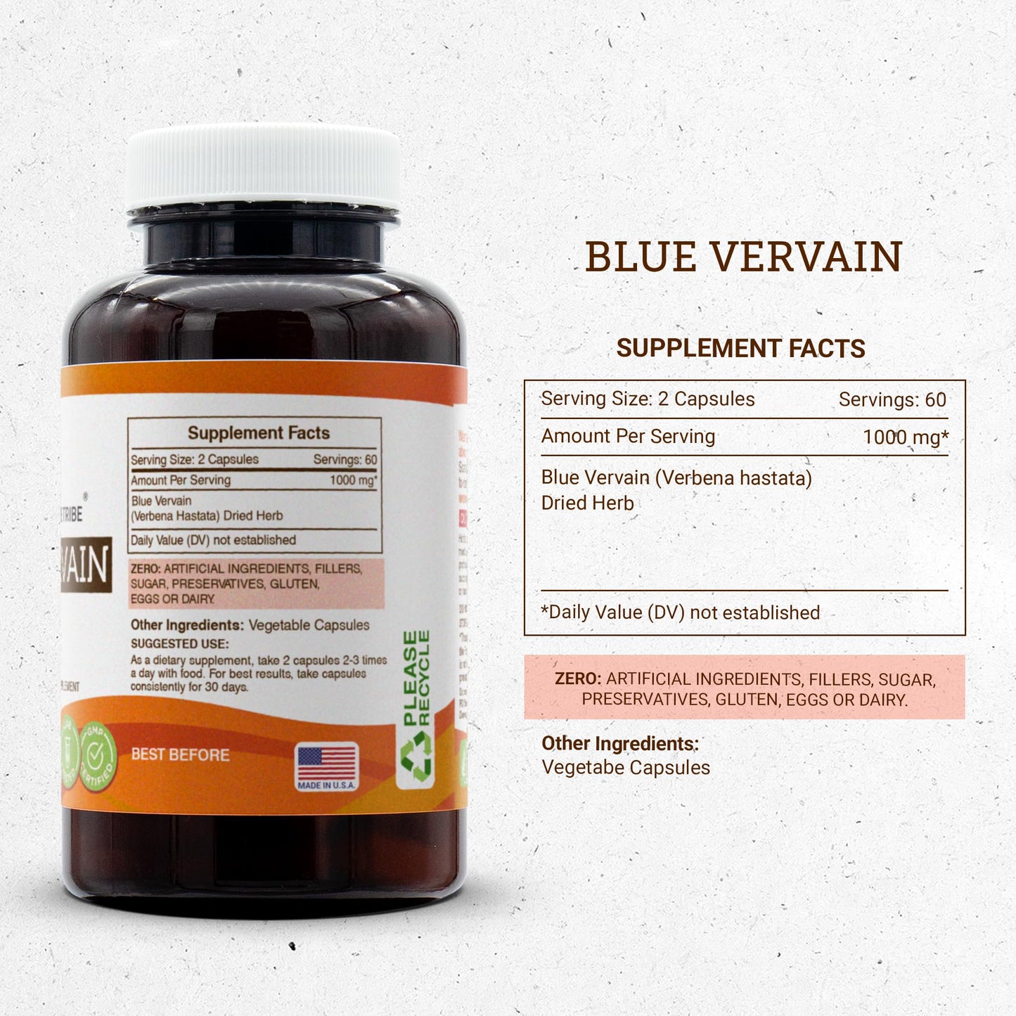 Blue Vervain 120 Capsules - 1000 mg | Secrets of the Tribe | Verbena Hastata Dried Herb