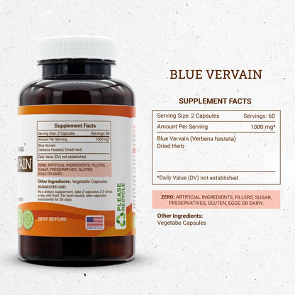 Blue Vervain 120 Capsules - 1000 mg | Secrets of the Tribe | Verbena Hastata Dried Herb