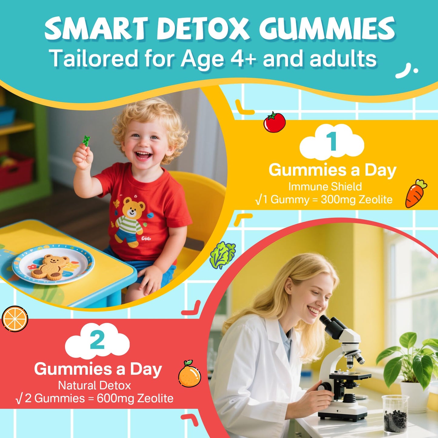 EnvyCure Zeolite Detox Gummies – Sugar-Free, Spirulina & Chlorella, for Kids & Adults – 120 Count
