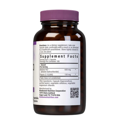 BlueBonnet Betaine HCl Plus Pepsin Vegetarian Capsules, 180 Count | Digestive Support