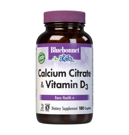 Bluebonnet Calcium Citrate with Vitamin D3 1000mg | 180 Caplets | Bone Health & Immune Support