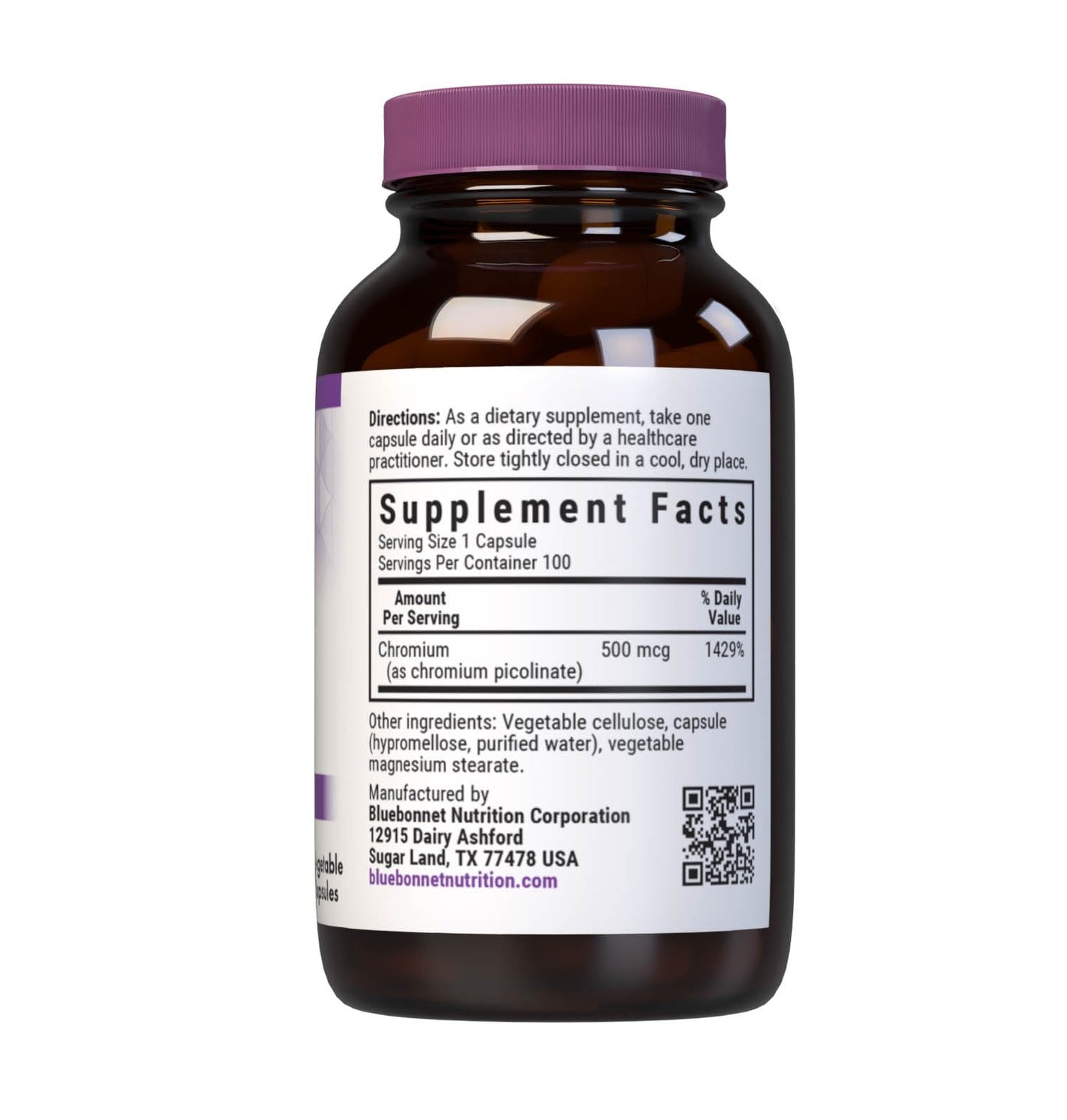 Bluebonnet Nutrition Chromium Picolinate 500 mcg – 100 Vcaps, Non-GMO, Vegan, Kosher