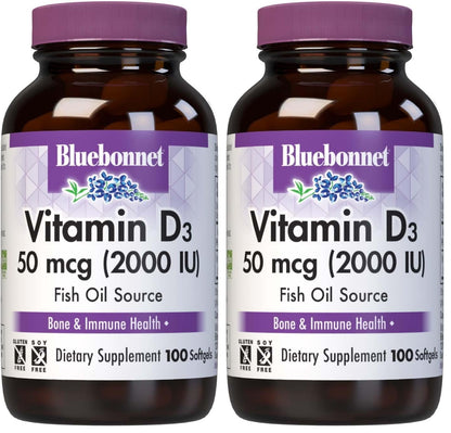 BlueBonnet Vitamin D3 2000 IU Vegetable Capsules – Pack of 2, 100 Count Each