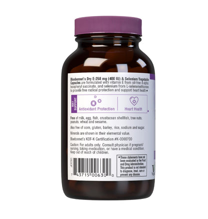 BlueBonnet Dry E-400 IU Plus Selenium Vegetarian Capsules – 60 Count