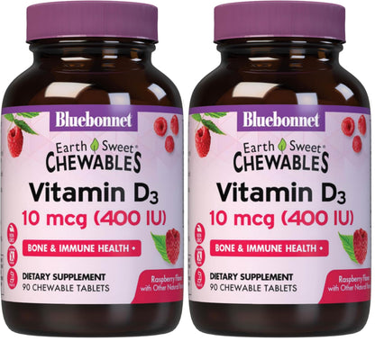 BlueBonnet EarthSweet Vitamin D3 400 IU Chewable, 90 CT – 2 Pack