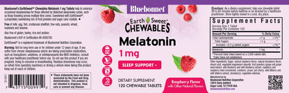 Bluebonnet EarthSweet Melatonin 1 mg Fast-Acting Chewables – Raspberry Flavor | Gluten-Free & Vegan