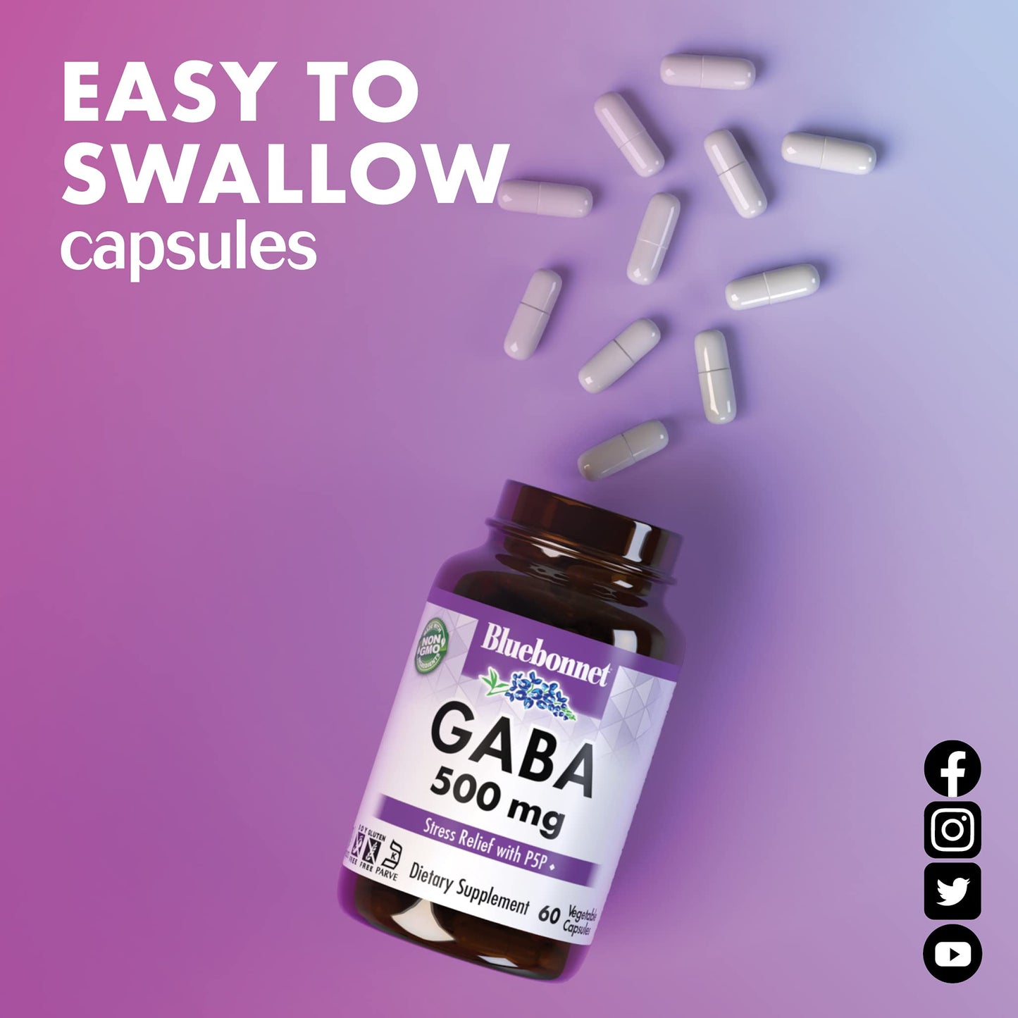 BlueBonnet GABA 500 mg | Stress Relief & Relaxation | 120 Veg Capsules