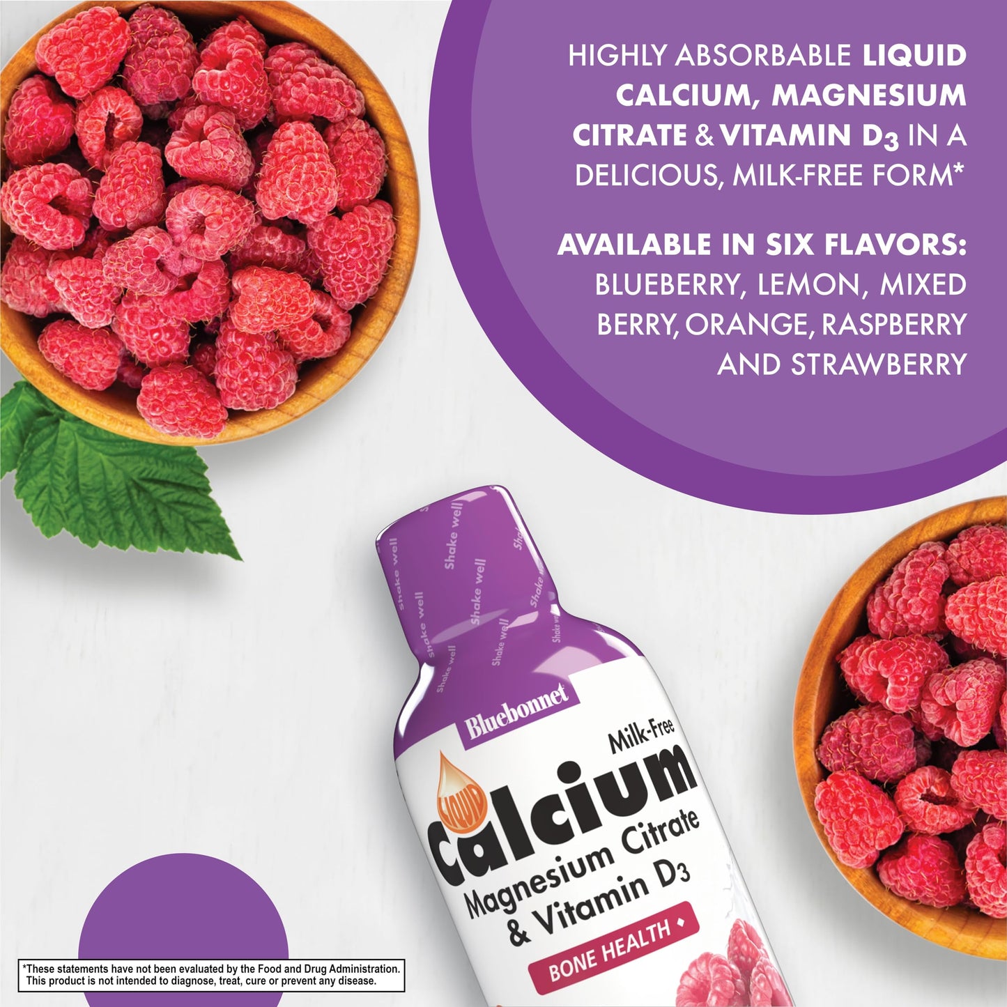 Bluebonnet Nutrition Liquid Calcium Magnesium Citrate with Vitamin D3 - Raspberry Flavor, 16 fl oz | 32 Servings | Gluten Free, Soy Free, Kosher