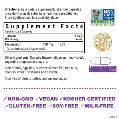Bluebonnet Magnesium Glycinate 400mg | Maximum Absorption | 120 Veggie Capsules