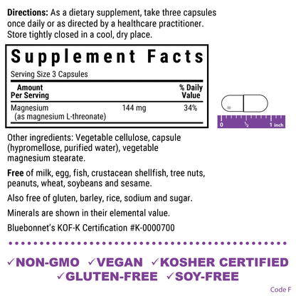 Bluebonnet Magtein Magnesium L-Threonate – Brain Health, 90 Veg Capsules