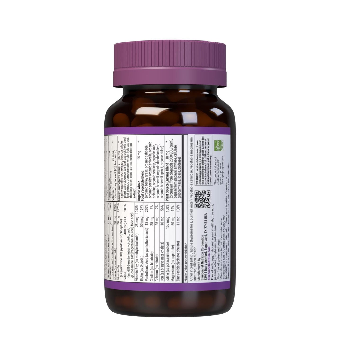 Bluebonnet Maxi One with Iron – Whole Food Multivitamin, 90 Veg Capsules, 3 Month Supply | Gluten-Free, Non-GMO, Kosher, Dairy-Free, Soy-Free, Vegetarian