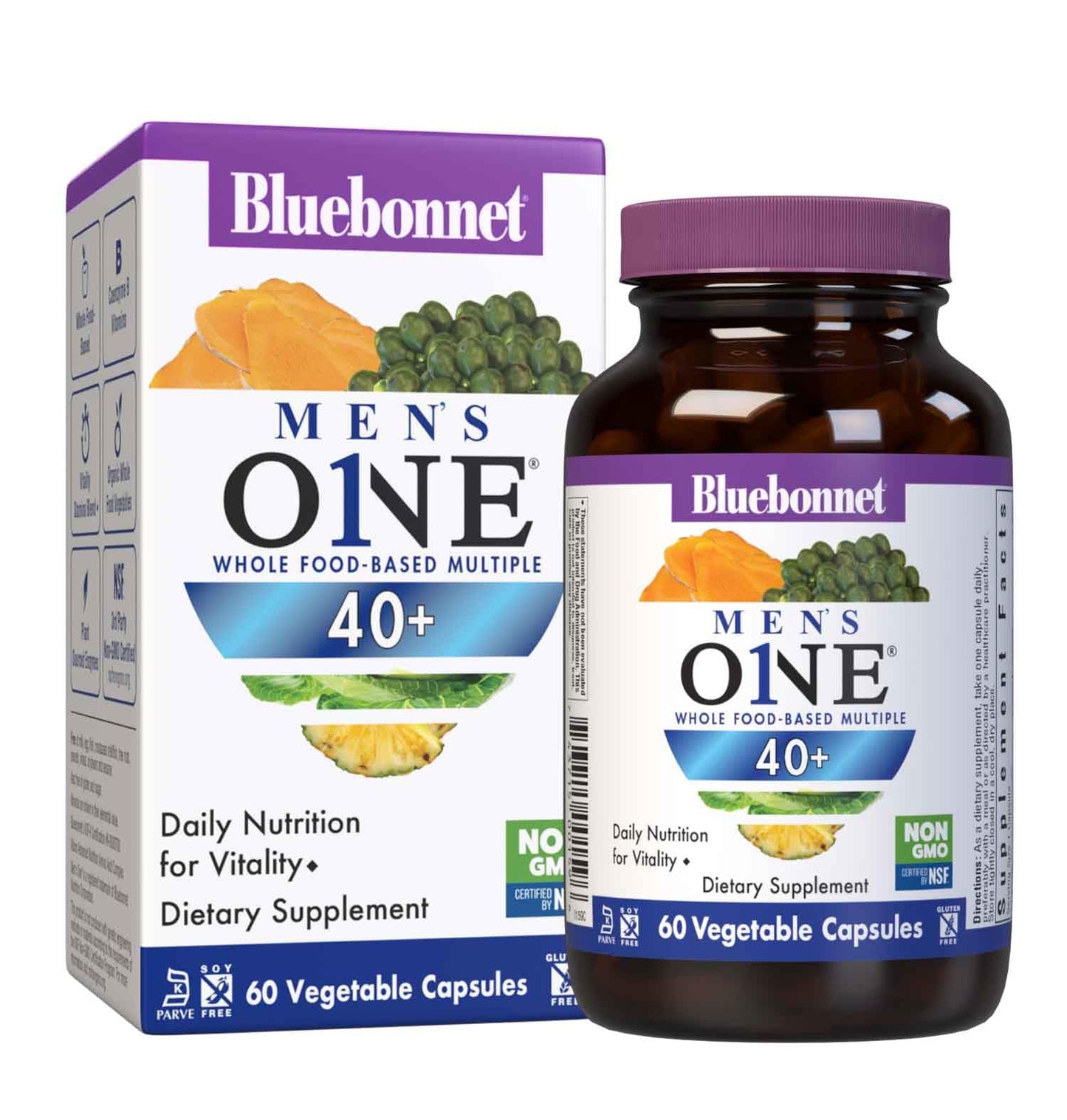Bluebonnet Men's ONE 40+ Whole-Food Multivitamin - 60 Veggie Capsules