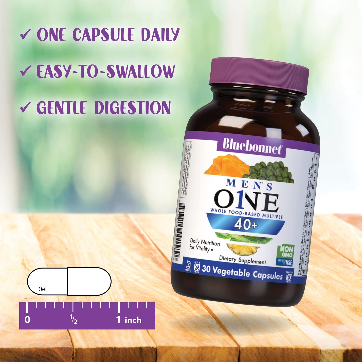 Bluebonnet Men's ONE 40+ Whole-Food Multivitamin - 60 Veggie Capsules