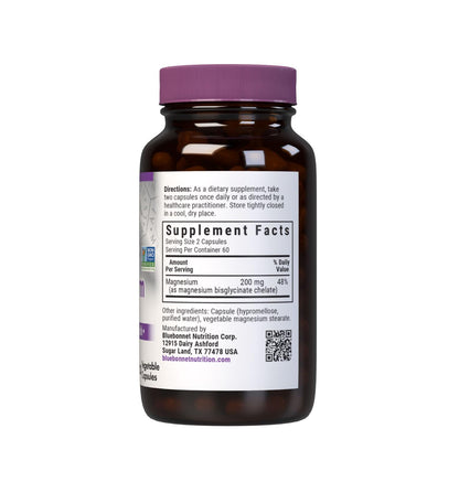 Bluebonnet Nutrition Albion Chelated Magnesium 200 mg – 120 Veggie Caps, Vegan, Kosher