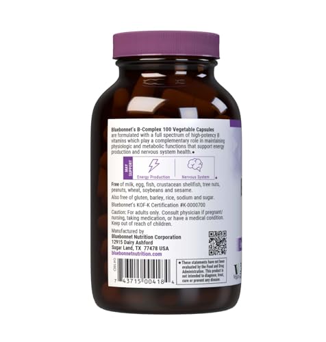 Bluebonnet Nutrition B Complex - Complete Full Spectrum B Vitamins, 100 Count, Vegan & Gluten-Free