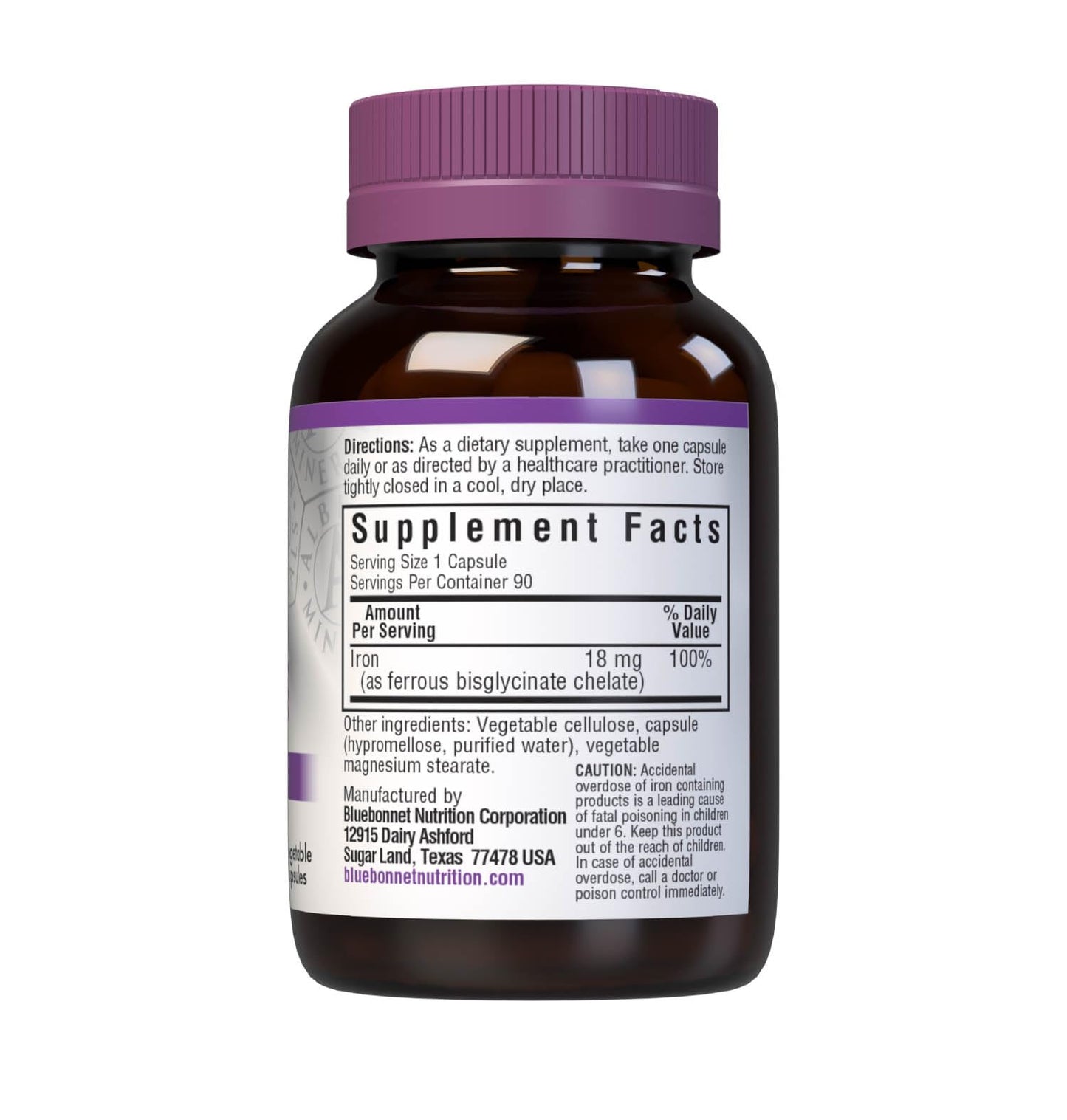 Bluebonnet Chelated Iron 18 mg - Non-Constipating, Vegan, Kosher, Gluten-Free | Pack of 2 (180 capsules)