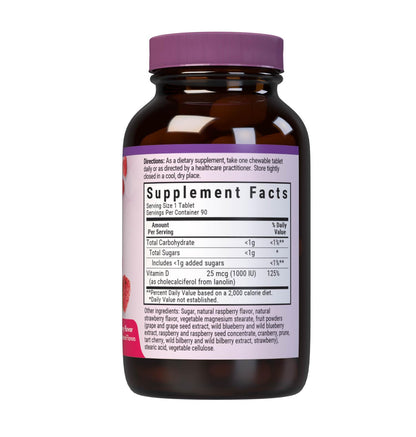 Bluebonnet Nutrition EarthSweet Vitamin D3 1000IU | Bone & Immune Support - Raspberry Chewable (Pack of 2)