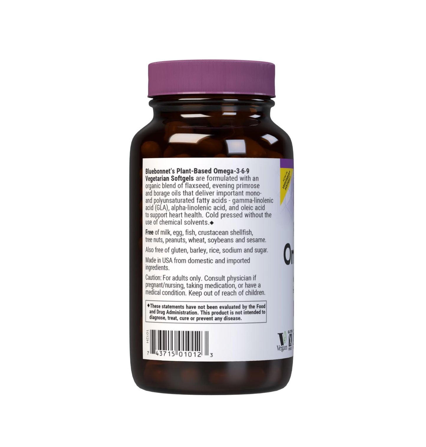 Bluebonnet Nutrition Plant Based Omega 3-6-9-1000 mg – for Heart Health* – Highly Absorbable Cold Pressed Oil – Non-GMO Project Verified, Vegan – Free of Gluten, Soy & Milk - 90 Softgels, 90 Serving