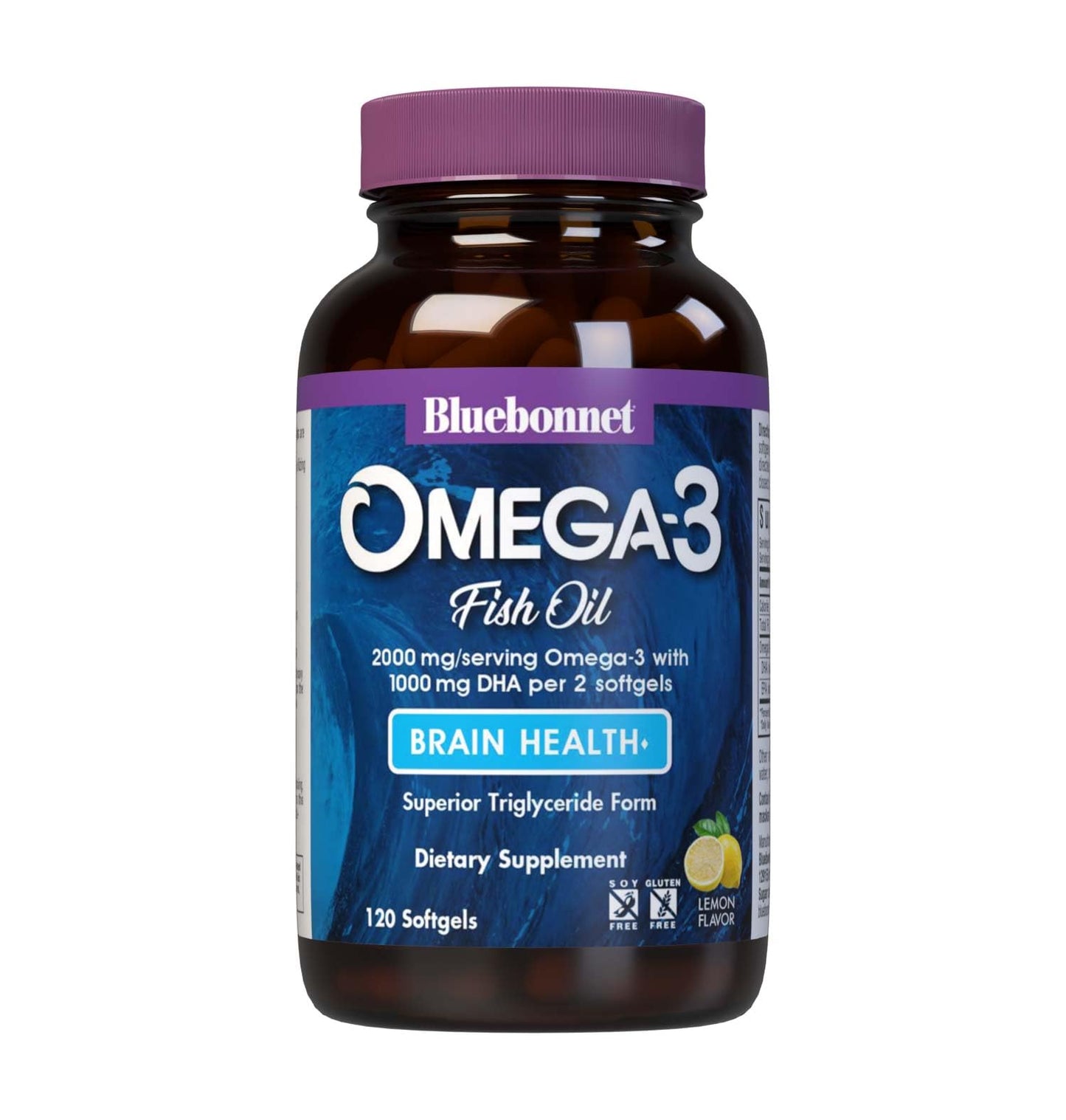 BlueBonnet Omega-3 Brain Formula – Wild-Caught DHA 1000 mg, EPA 210 mg | Burpless Lemon Softgels