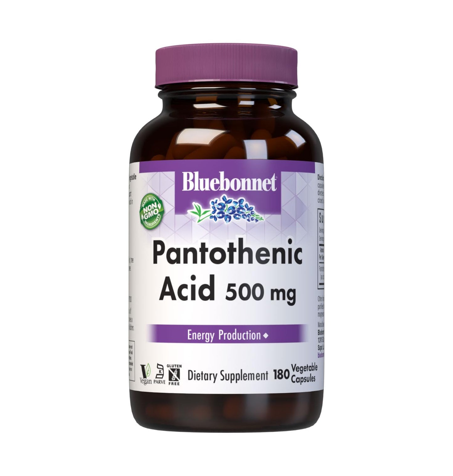 Bluebonnet Pantothenic Acid 500 mg Vegetable Capsules – 180 Count