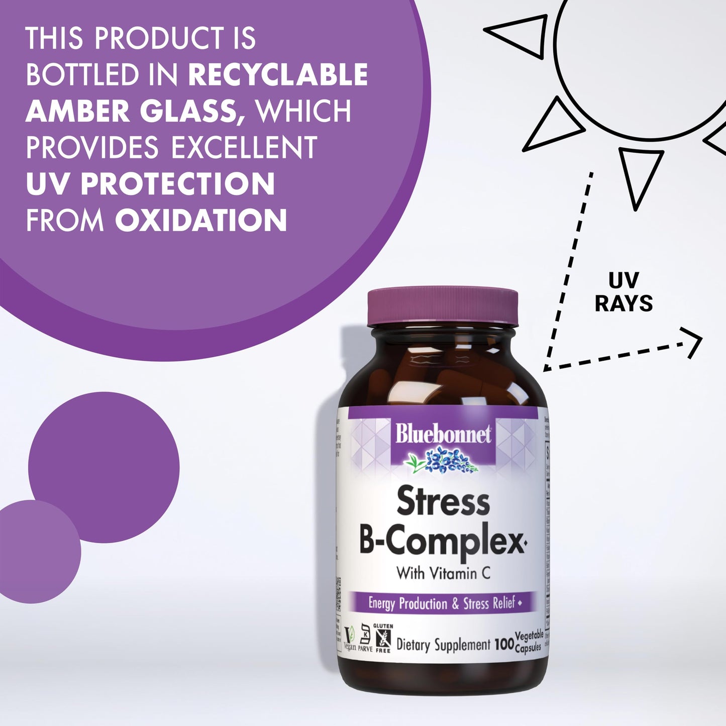Bluebonnet Stress Relief B Complex Capsules – Vegan, Gluten-Free, 100 Count